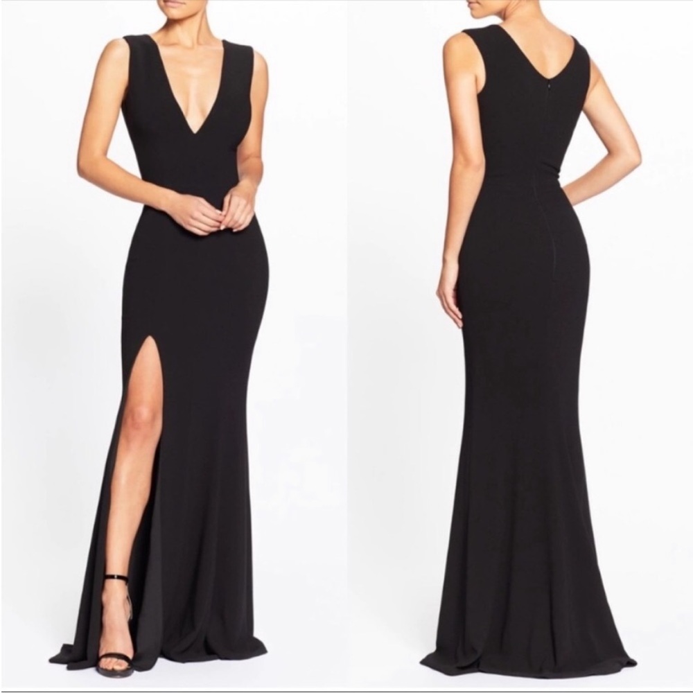 Dress The Population Sandra Plunging V-Neck Maxi Gown Black